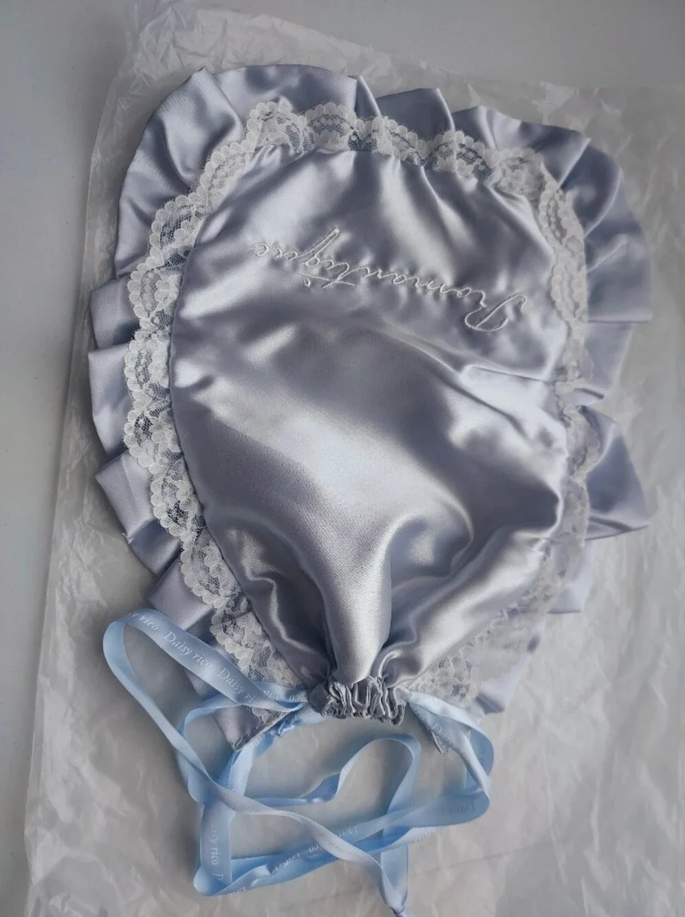 Japan brand grey silver lace Satin Lace cloths cosmetic drawstring bag pouch